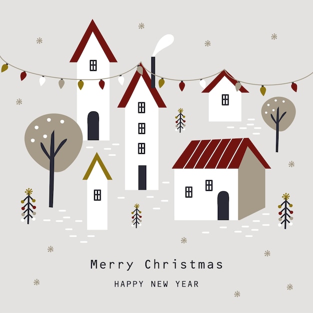 Christmas Card with house. Vector illustrations