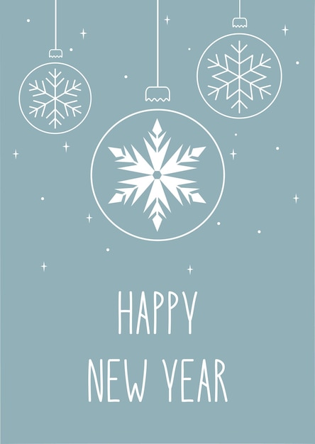 Christmas card with the image of a transparent ball with a snowflake and snow in a lineart style