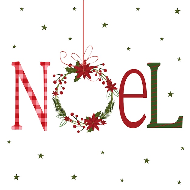 Vector christmas card with noel and wreath