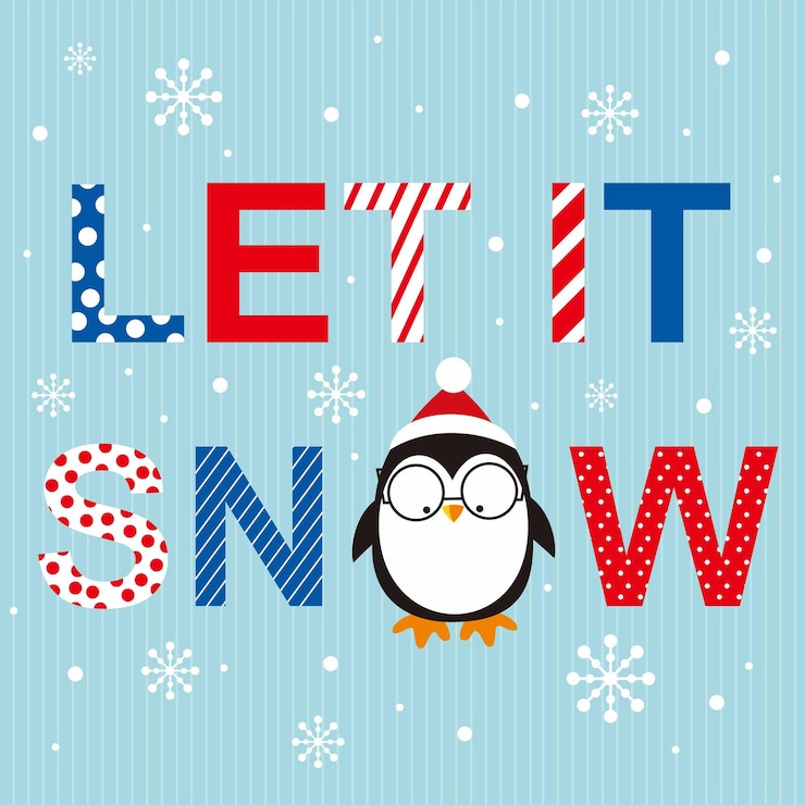 Vector christmas card with penguin and let it snow