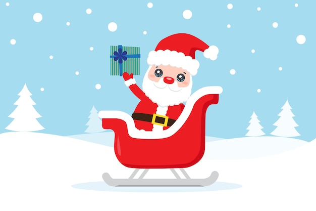 ベクトル サンタクロースと雪の上の贈り物とクリスマスカード