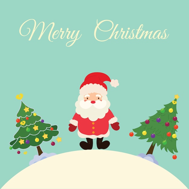 Christmas card with Santa claus and christmas tree