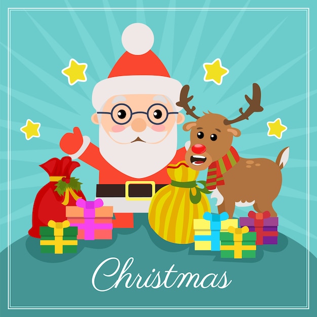Christmas card with santa claus gift sacks