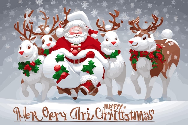 a christmas card with santa claus and reindeer