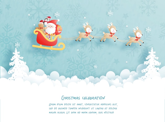 Christmas card with santa and reindeer