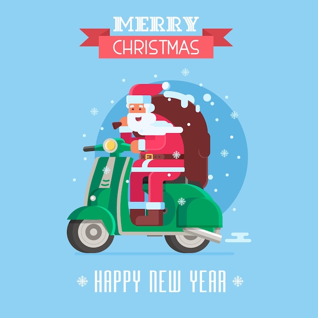 Christmas Card with Santa on Scooter