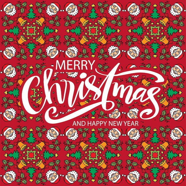 Vector christmas card with seamless pattern with santa claus and christmas decoration