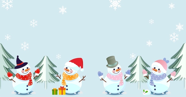 Christmas card with snowmen and gift boxes