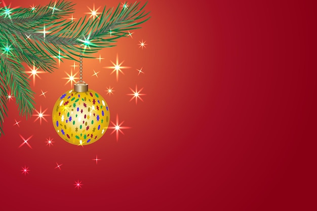 ボールと輝きで飾られたトウヒの枝を持つクリスマス カード ベクトル描画休日の概念