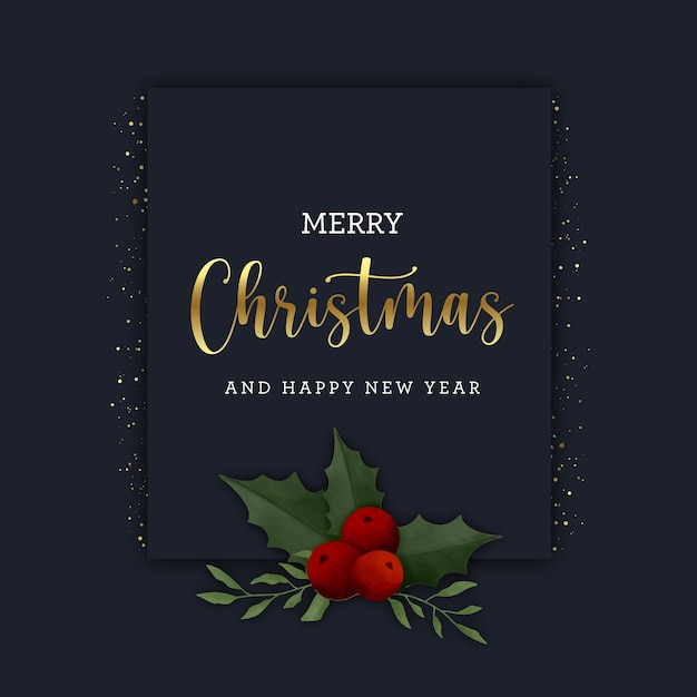 Рождественская открытка с акварельным лавром и омелой