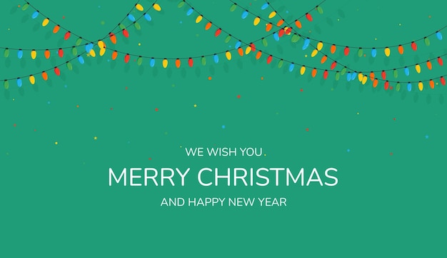 Vector christmas cards christmas color lights on a green background