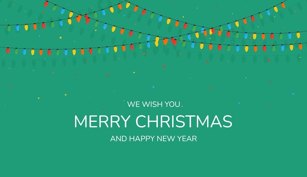 Vector christmas cards christmas color lights on a green background