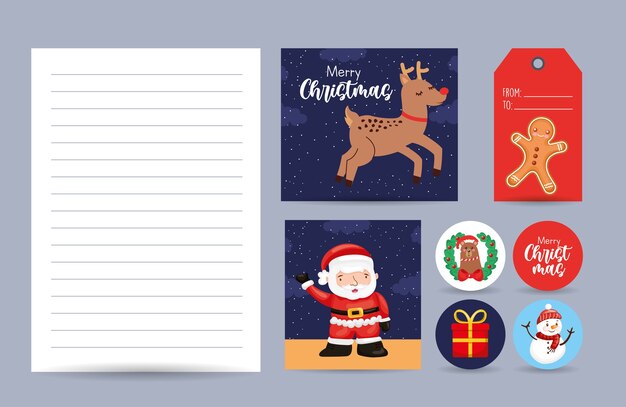 christmas cards set with reindeer santa claus gingerbread