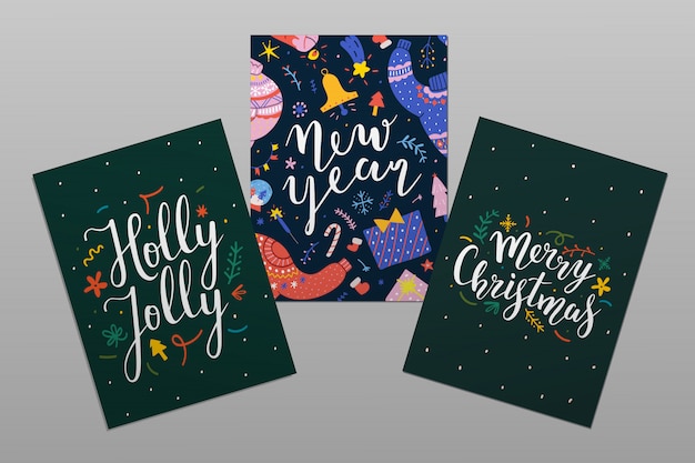 Vector christmas cards with lettering