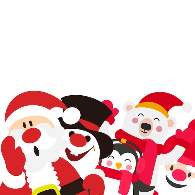 Рождественские мультяшные персонажи забавный баннер набор счастливых рождественских персонажей