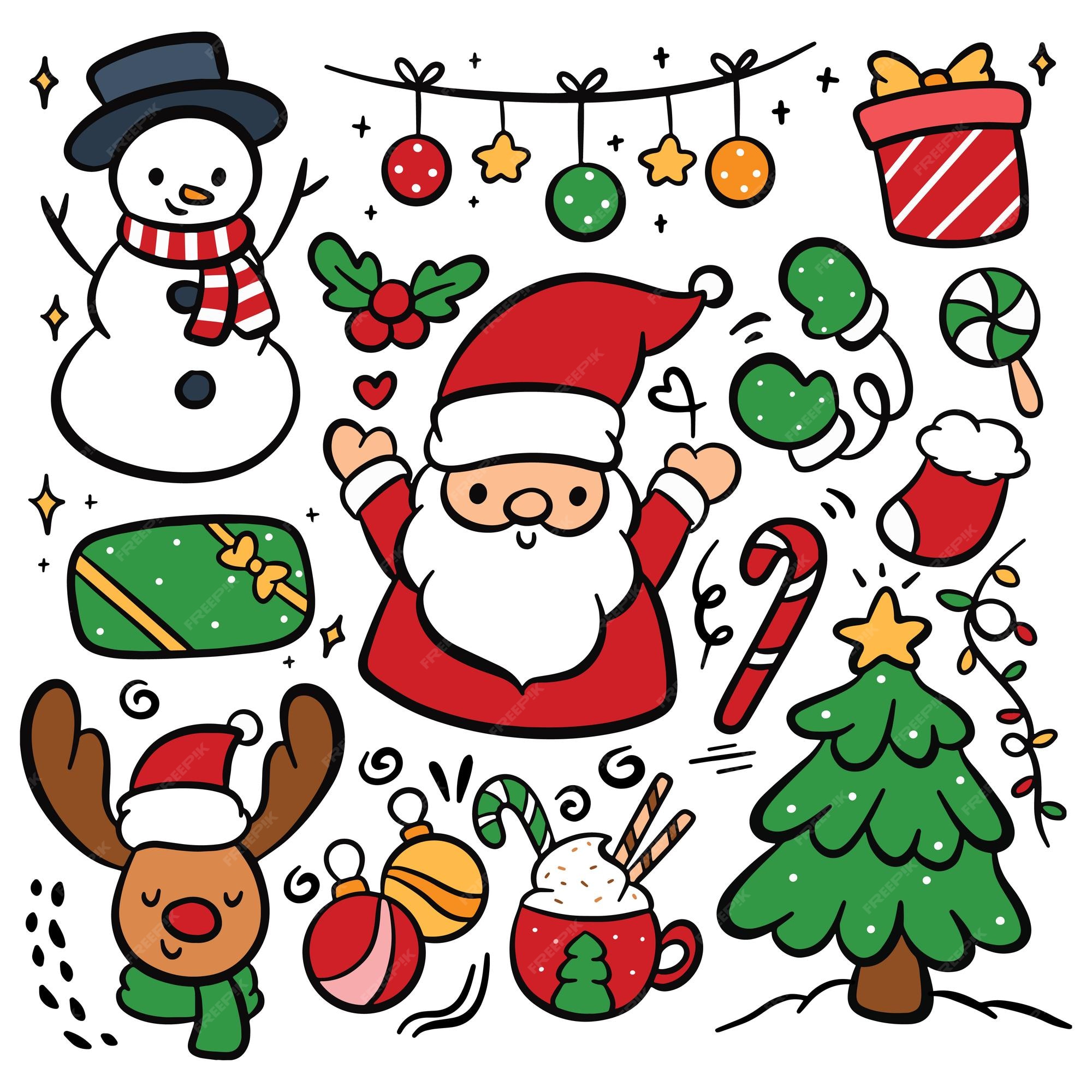 Premium Vector | Christmas cartoon concept hand drawn doodle ...