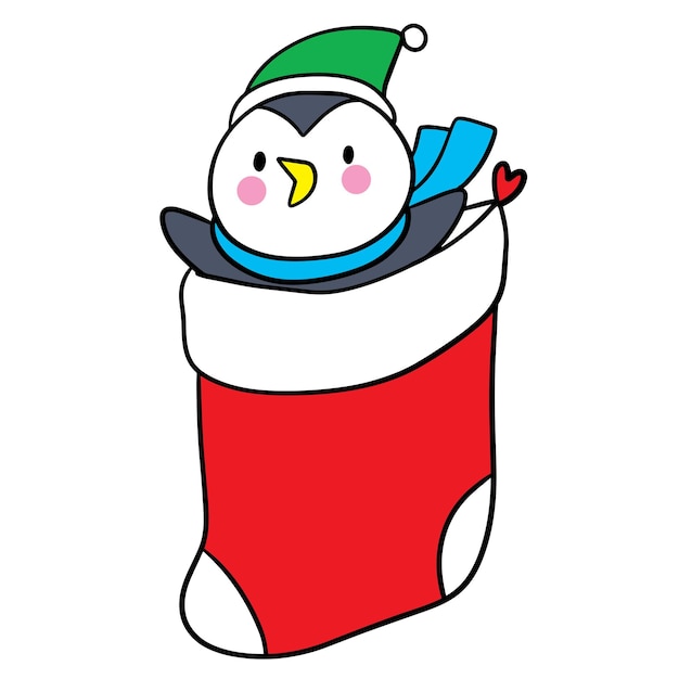 Рождественский мультфильм милый вектор пингвина