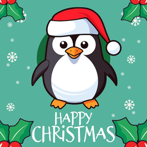 サンタハットのクリスマスアニメペンギン 子供のための楽しい冬の休日パーティーのベクトル