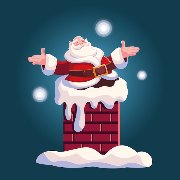 Christmas cartoon of santa claus entering the chimney