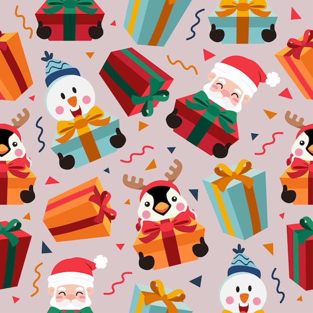 Vector christmas cartoon seamless pattern