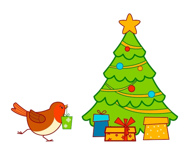 Vector christmas cartoons clip art. christmas robin bird clipart vector illustration