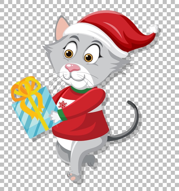 Vector a christmas cat cartoon character on grid background