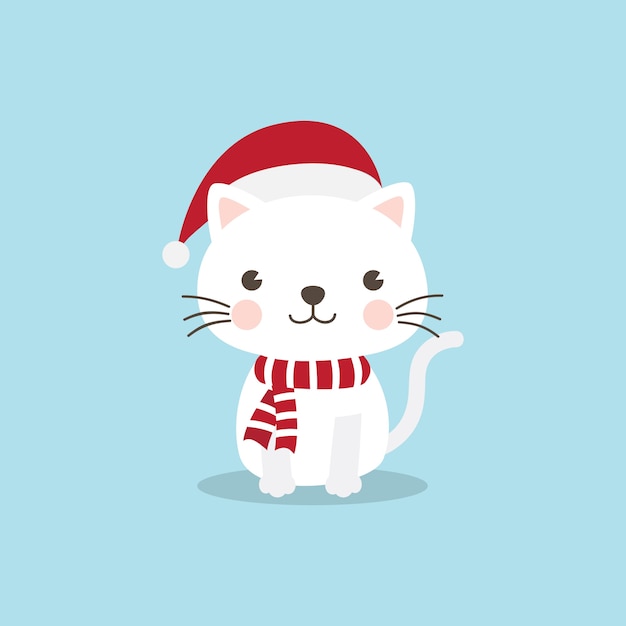 Vector christmas cat kitten cartoon character.