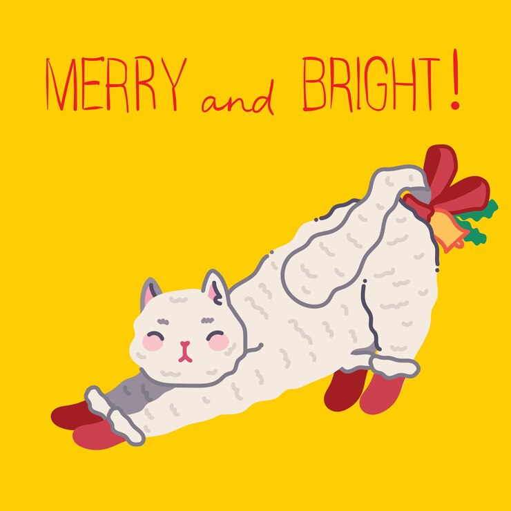 Vector christmas cat, merry christmas illustrations of cute cat with accessories like a knited hat, sweater, scarf