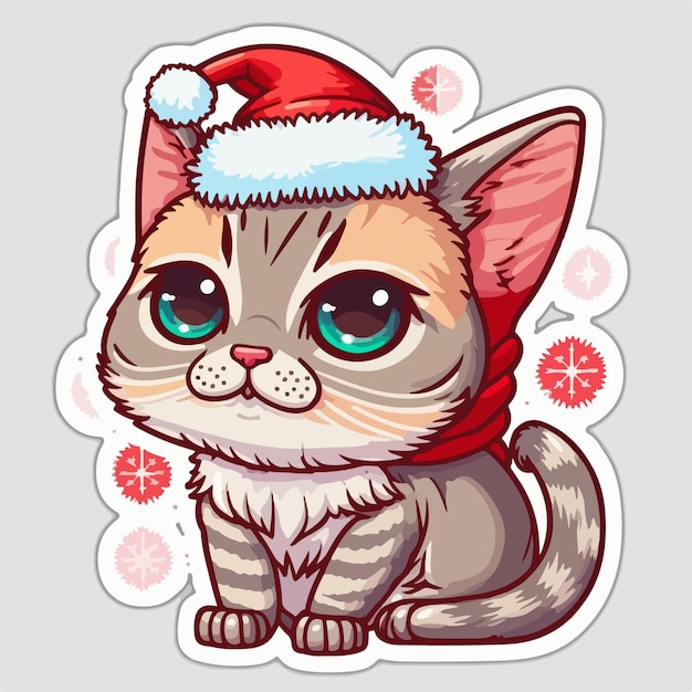 Christmas cat sticker xmas kitty stickers isolated decoration Winter collection