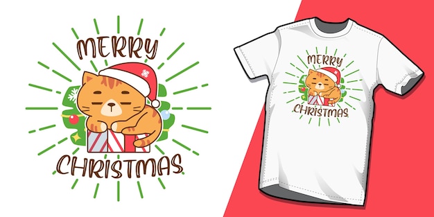 Tシャツデザインのクリスマス猫