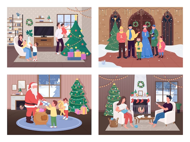 Christmas celebration flat color set