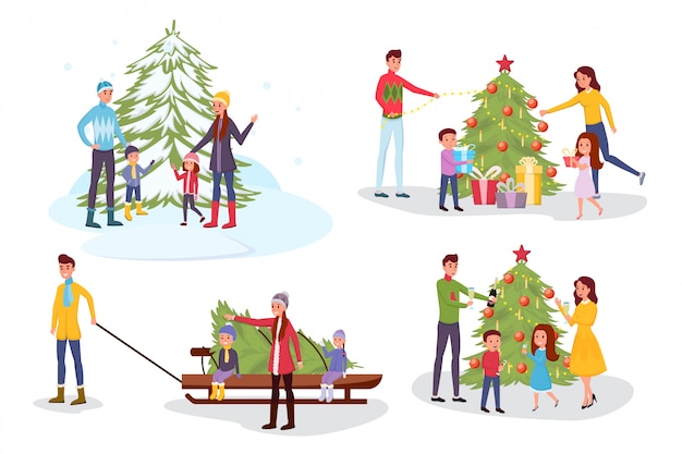 Christmas celebration vector illustrations set