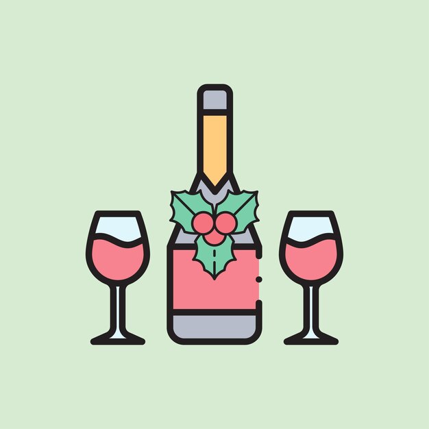 Vector christmas champagne icon with lineal color style