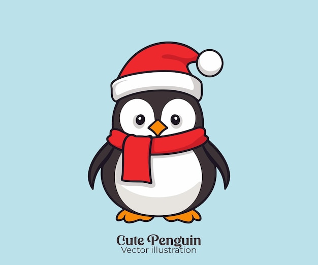 クリスマスのキャラクター、サンタ帽子ベクトルを持つかわいいペンギン