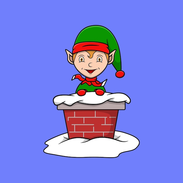 Vector christmas character elf in chimney