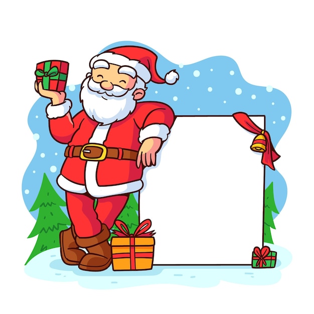 Christmas character holding blank banner