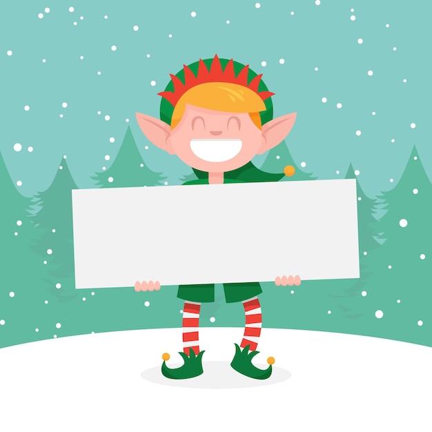 Christmas character holding blank banner