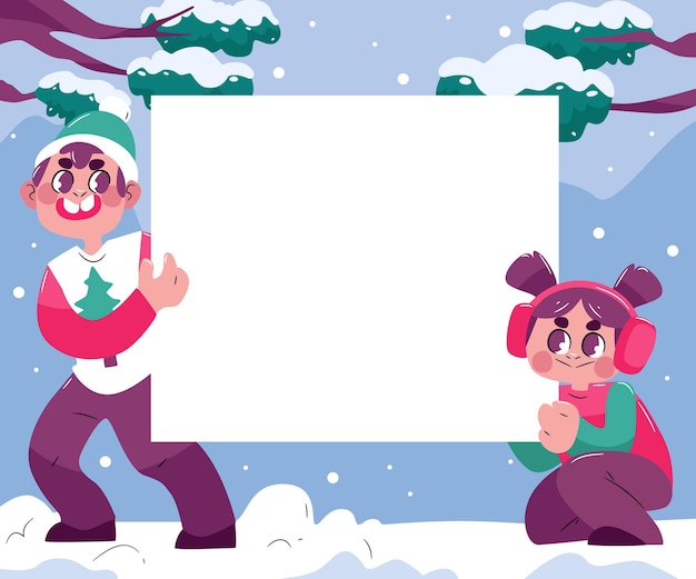 Christmas character holding blank banner