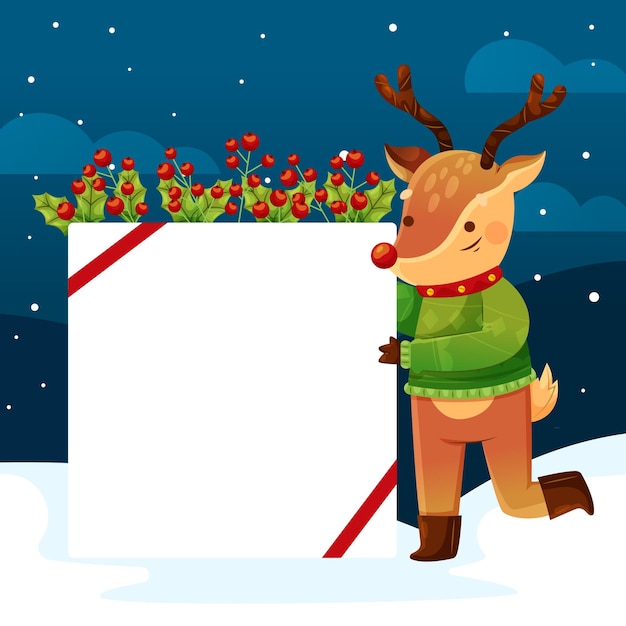 Christmas character holding blank banner