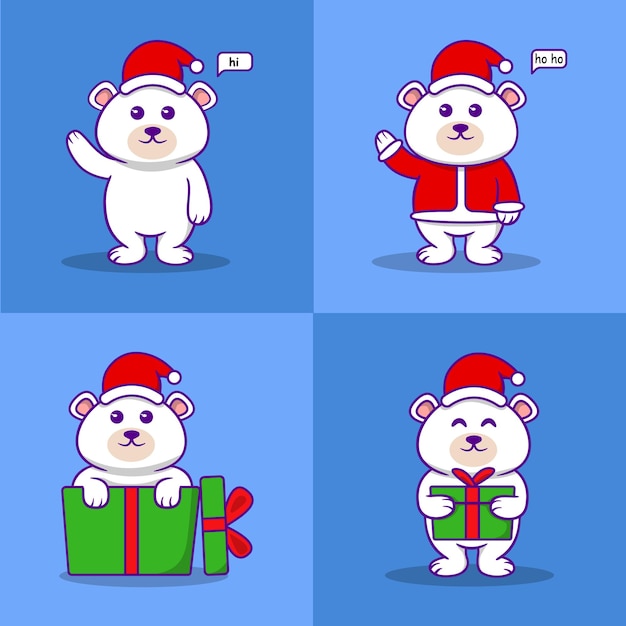 Vector christmas character polar bear set