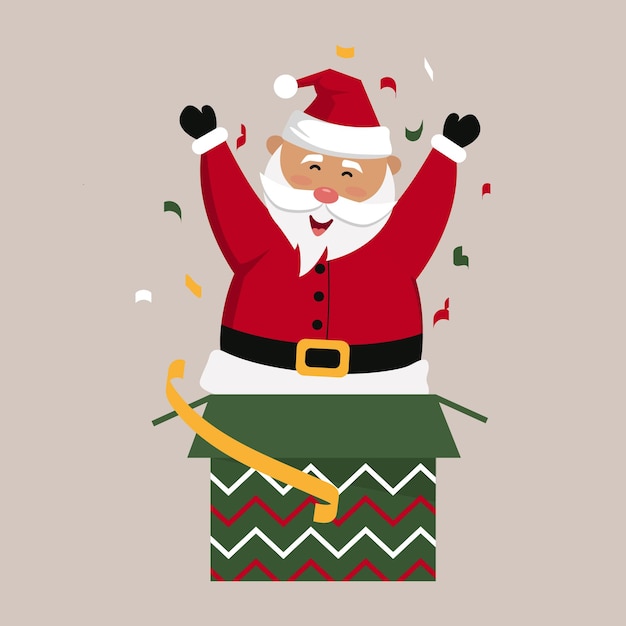 선물 상자에서 뛰어내리는 크리스마스 캐릭터 산타클로스