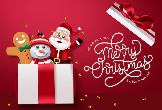 Christmas character vector design. merry christmas greeting text with xmas characters like snowman.