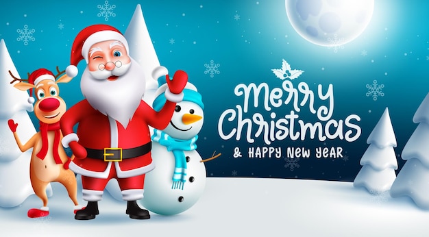 Christmas character vector design. Merry christmas text with xmas characters of santa claus.