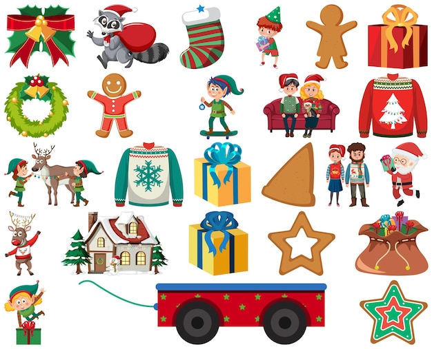 Vector christmas characters and elements set