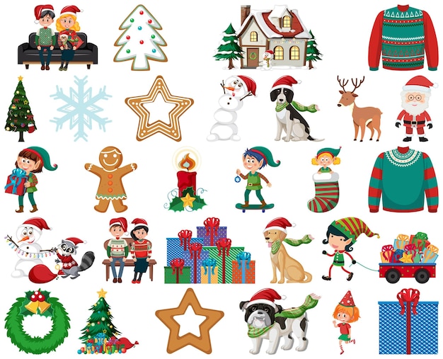 Vector christmas characters and elements set