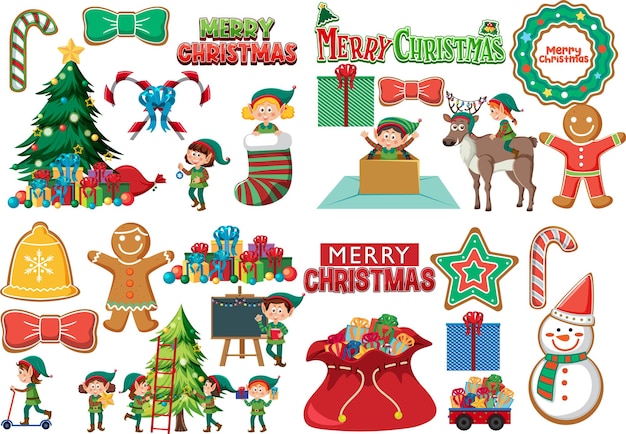 Vector christmas characters and elements set