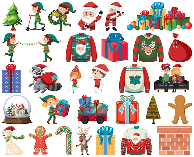 Vector christmas characters and elements set