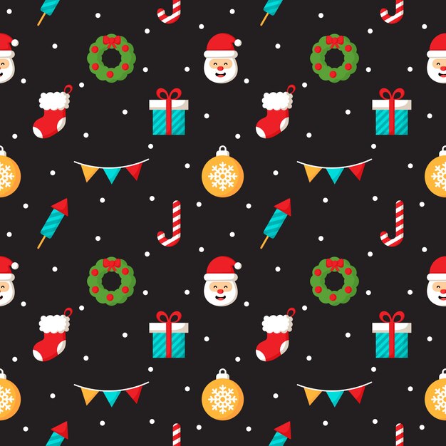 christmas characters seamless pattern on black background