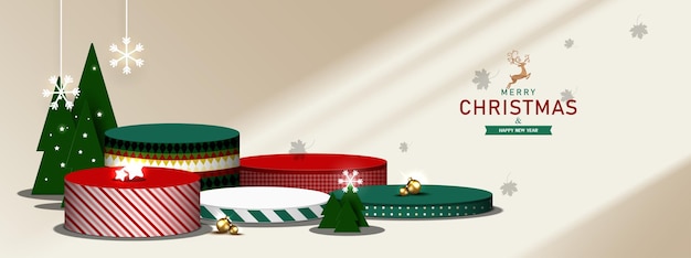 クリスマスと新年のお祭りで製品を展示するためのクリスマスサークルベースの表彰台は空です。