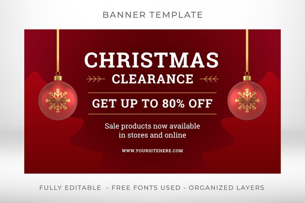 Christmas clearance price off red web banner template hanged ball toy realistic 3d icon vector